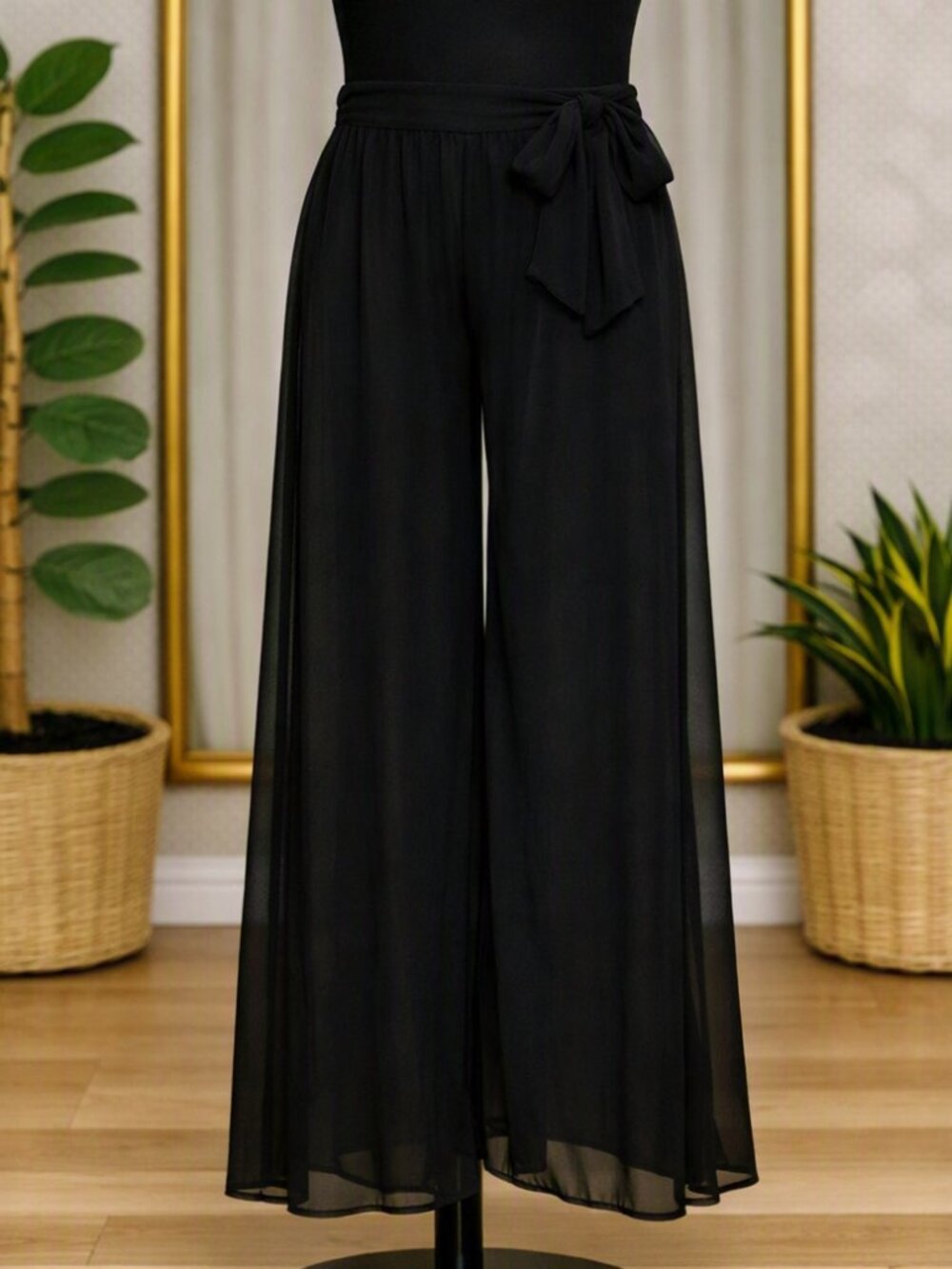 Jubulani Women's Tie Waist Wide Leg Flowy Mesh Pants Size Small NWOT